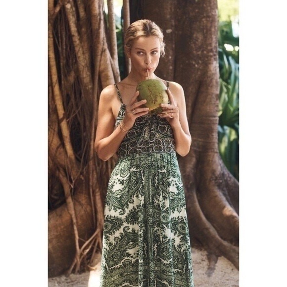 Anthropologie MOULINETTE SOEURS Brisbane Green Paisley Maxi Dress Knit Medium - Picture 12 of 16